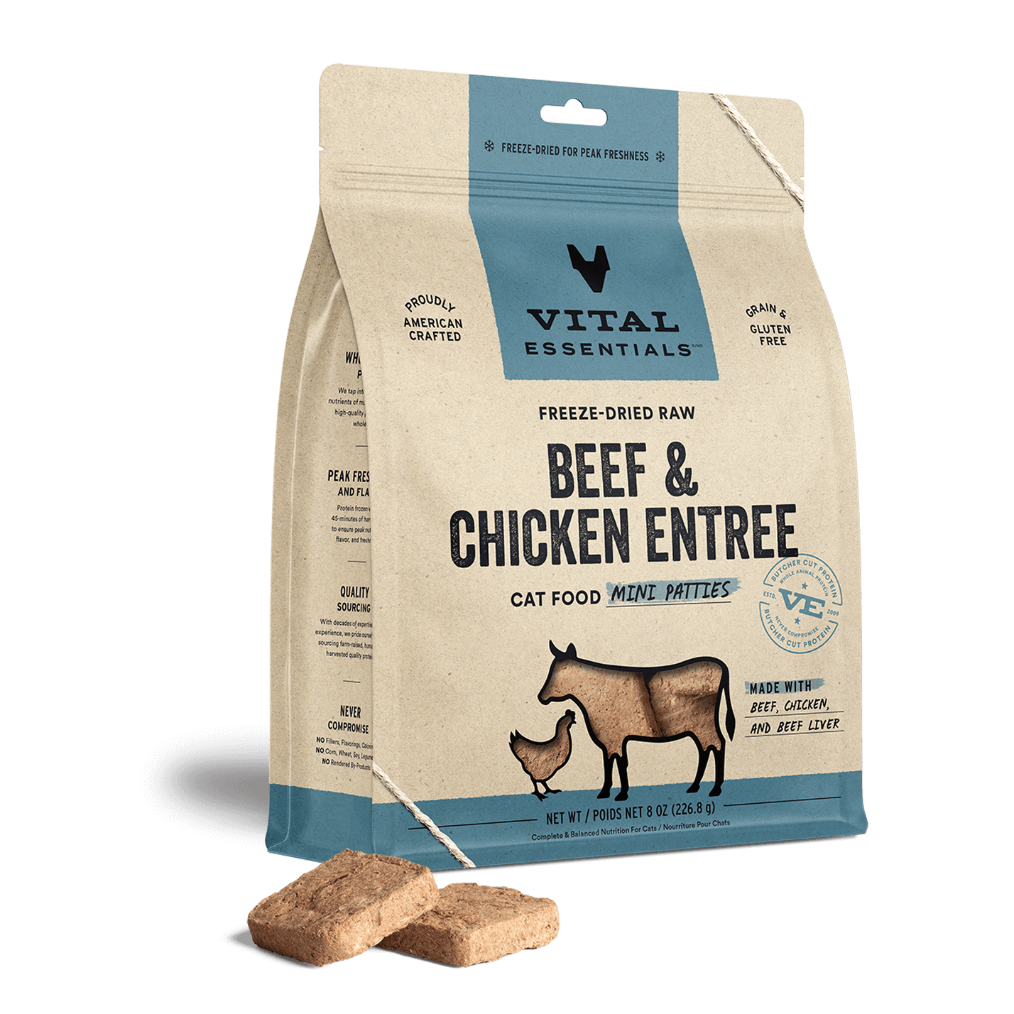 Vital Essentials Beef Chicken Mini Patties Freeze Dried Cat Food