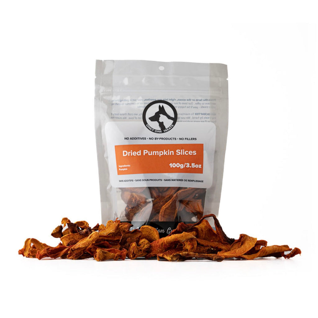 Bag of dried pumpkin slices with a white background